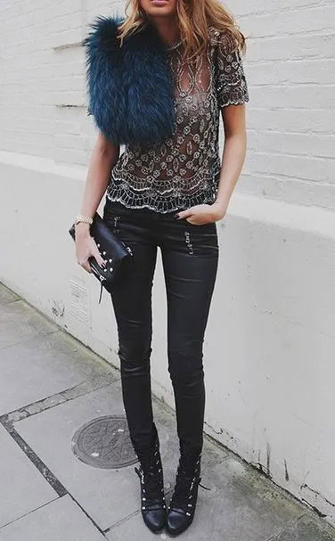 Leather pants with Embellished Top