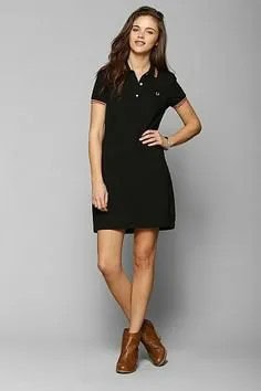 Black Polo Shirt Dress with Brown Leather Ankle Boots