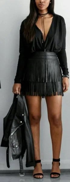 Wear with Black Blouse & Leather Skirt