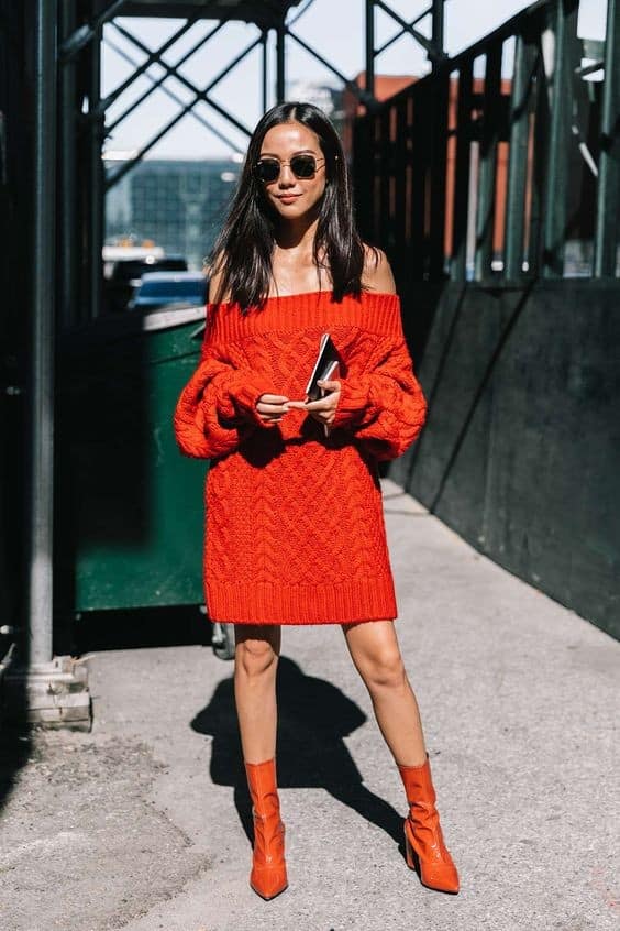 Off-the-Shoulder Red Jumper Dress