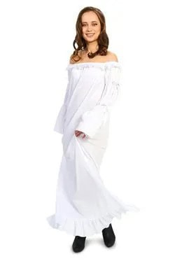 White Off The Shoulder Floor Length Chemise Dress