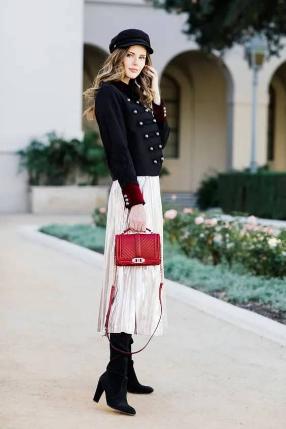 Military Jacket + White Skirt