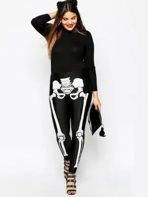 Black Crew Neck Chunky Knit Sweater with Skeleton Leggings & Open Toe Heels