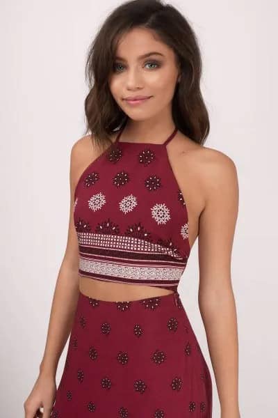 Two-Piece Red Tribal Printed Halter Dress