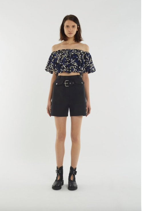 Ruffle Crop Top and Black Shorts