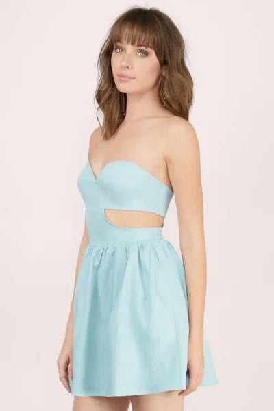 Light Blue Cutout Sweetheart Neckline Satin Cocktail Dress