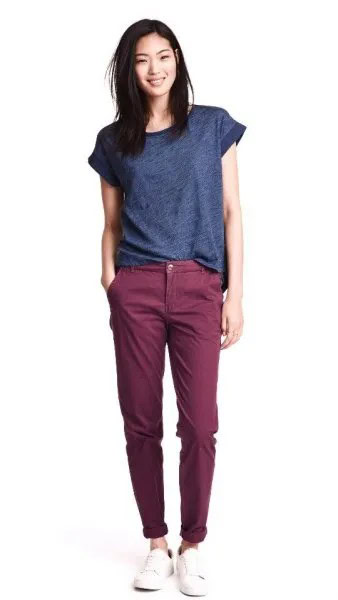 Purple Tee with Grey Chinos