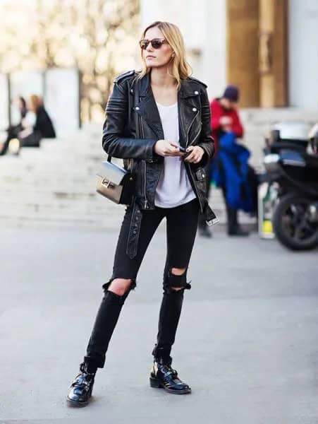 Black Oversized Jacket with Grey Relaxed Fit Top