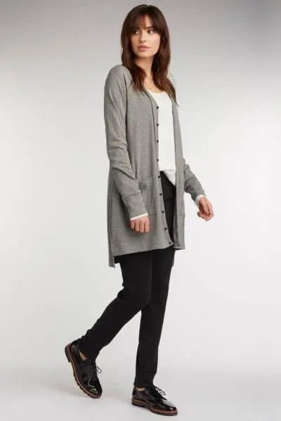 Grey Boyfriend Cardigan with Black Skinny Jeans