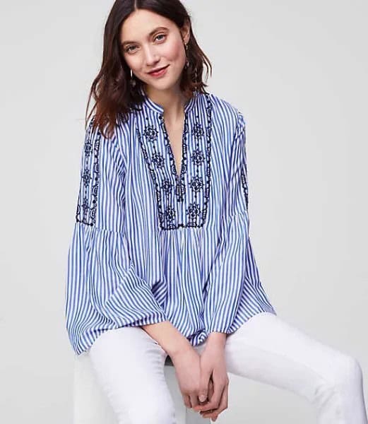 Blue and White Pinstripe Boho Style Shirt