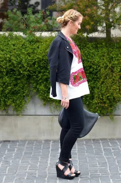 White Blouse with Black Mini Blazer & Skinny Jeans