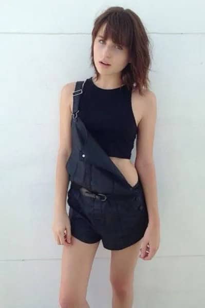 Black Cropped Halter Top with Overall Shorts