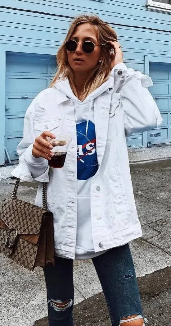 White Denim Jacket + Hoodie