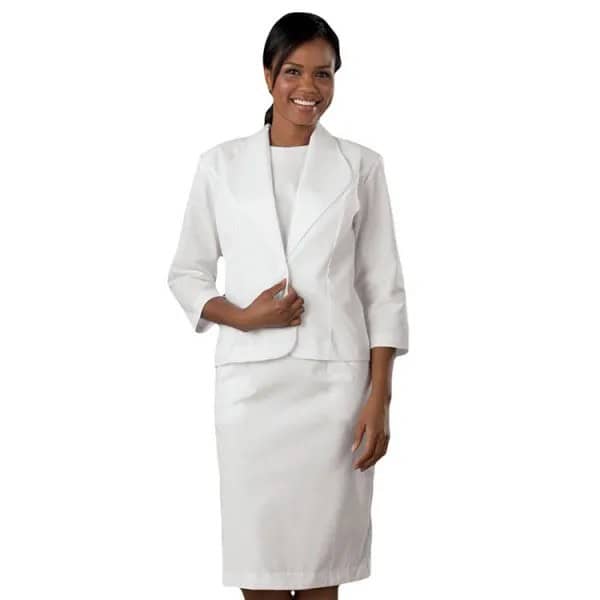 White Suit Jacket with Crew Neck Dress