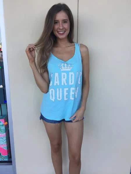 Sky Blue V Neck Graphic Tank Top with Mini Denim Shorts