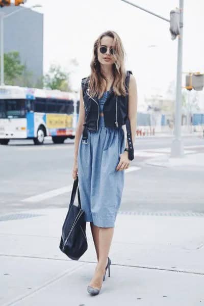 Wear with Chambray Gathered Waist Relaxed Fit Midi Dress