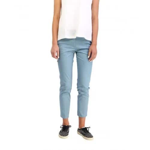 White Sleeveless Chiffon Blouse with Light Blue Cropped Slim Fit Chinos