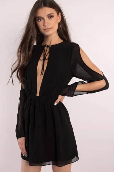 Black Chiffon Cutout Front Cold Shoulder Mini Dress