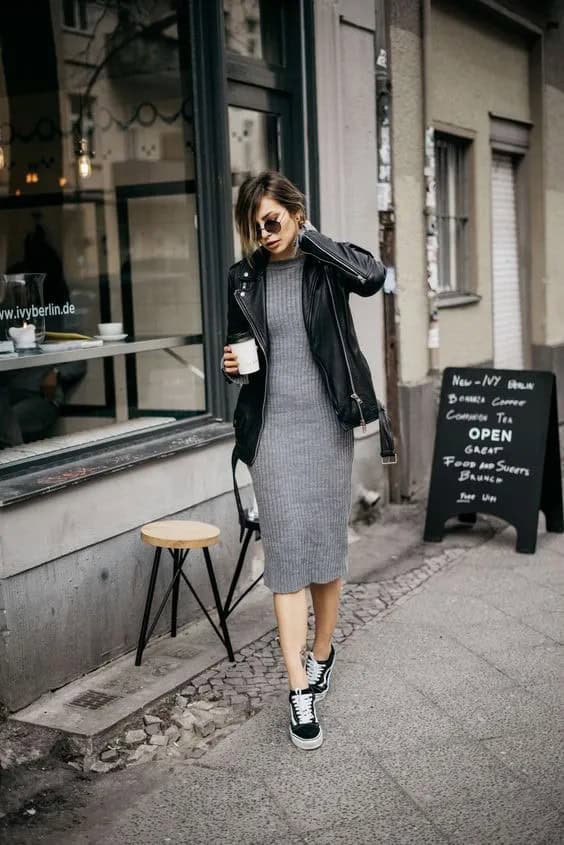 Knitted Bodycon Dress + Black Sneakers