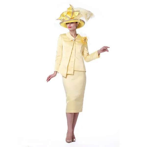 Pale Yellow Wrap Blazer with Midi Skirt & Church Hat