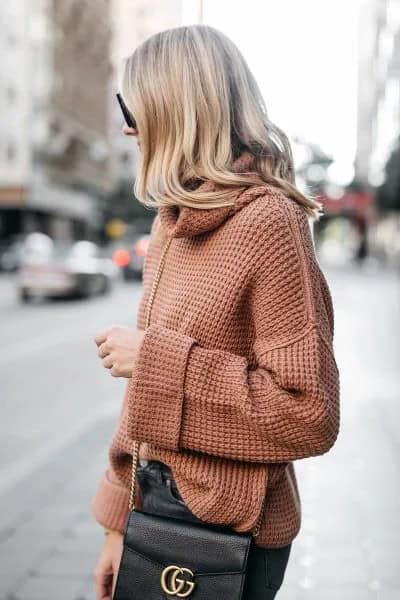 Cowl Neck Tank Sweater with Grey Skinny Jeans & Black Purse