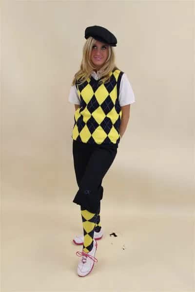 Lemon Yellow and Black Diamond Print Sleeveless Golf Pullover Sweater