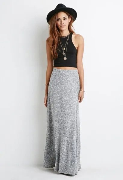 Floor Length Dress with Black Sleeveless Crop Top