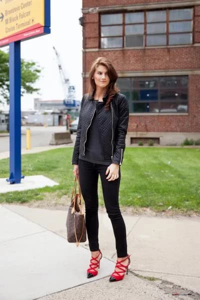 Black Leather Jacket with Skinny Jeans