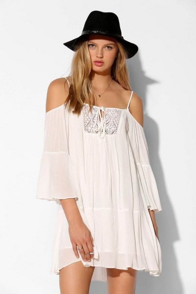 White Semi-Sheer Open Shoulder Chiffon Swing Dress