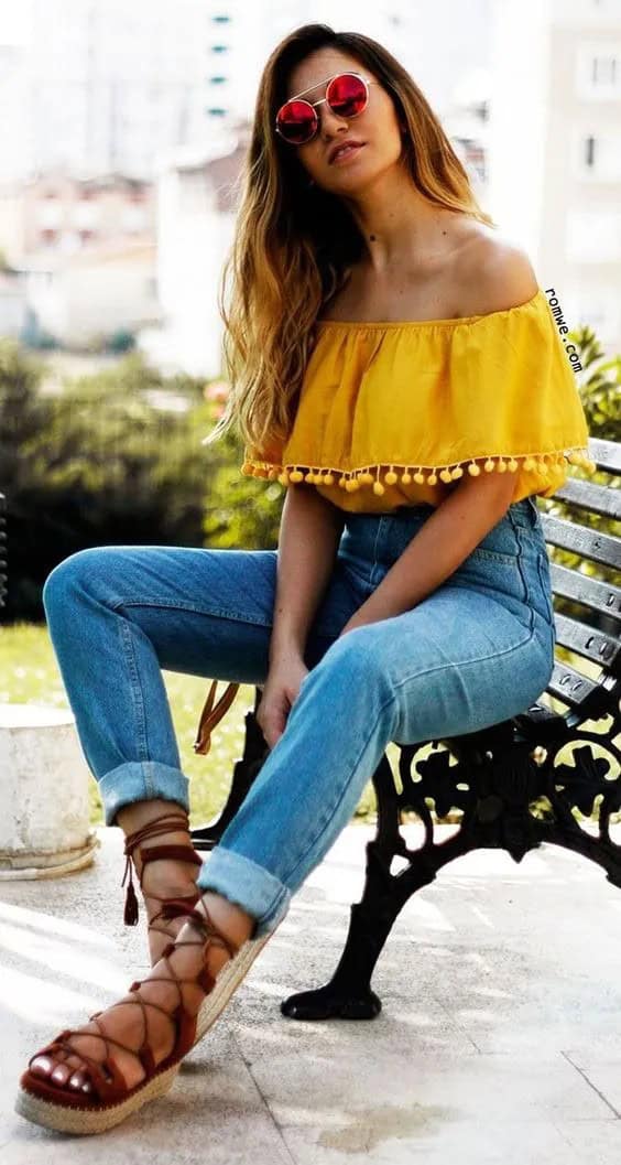 High Waist Jeans and Yellow Top