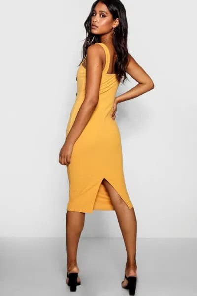 Sleeveless Tank Midi Sheath Dress with Black Heels