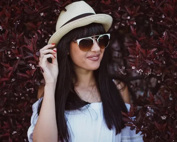 Bush Hat with White Off The Shoulder Blouse