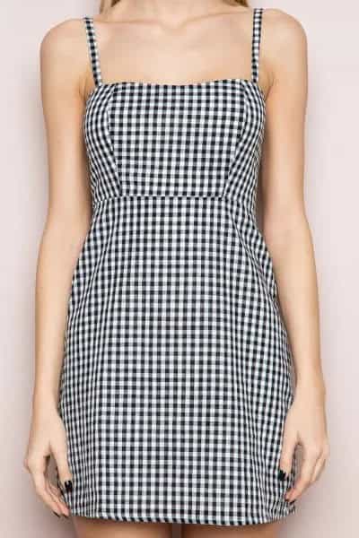 Spaghetti Strap Checkered Sheath Mini Dress