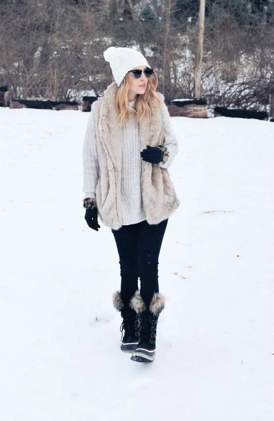 Fur Lined Boots + Faux Fur Vest