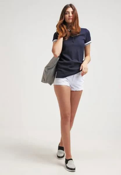 Navy Polo Shirt with White Shorts