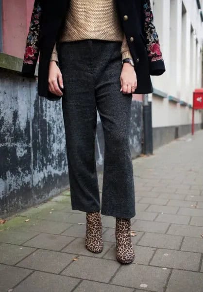 Wear with Gold Sweatshirt & Black Floral Wool Coat