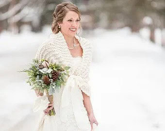 White Knit Cape with Wedding Dress