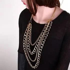 Black Scoop Neck Sweater with Statement Gold Chain