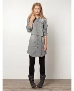 Grey Gathered Waist Shirt Dress with Leggings & Boots