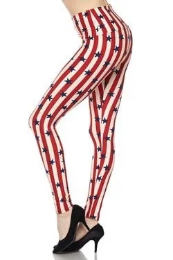 Red and White Star Printed Striped Leggings & Black Ballet Heels