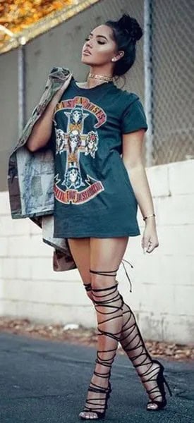 Wear with Grey Printed T Shirt Dress & Gladiator Heeled Sandals