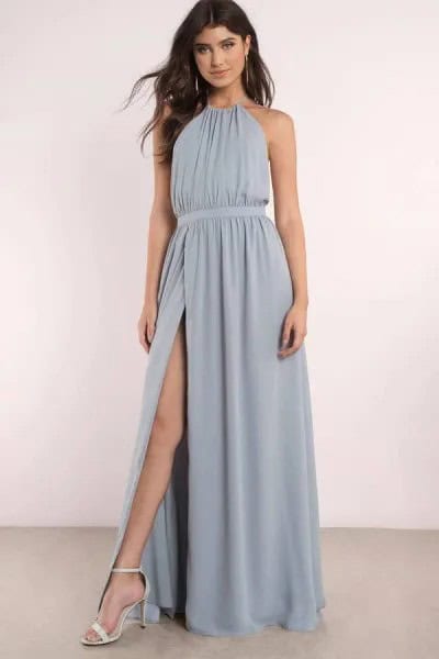 Teal Gathered Waist High Split Maxi Sundress