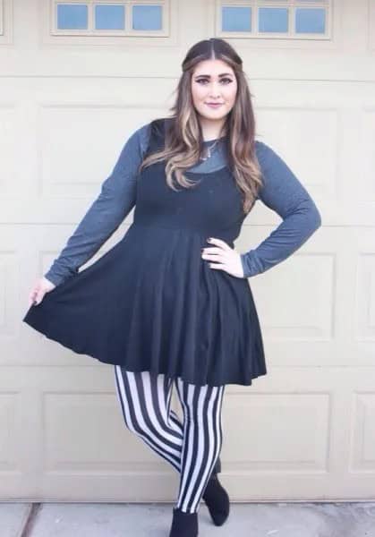 Wear with Grey Long Sleeve Tee & Black Fit and Flare Mini Dress