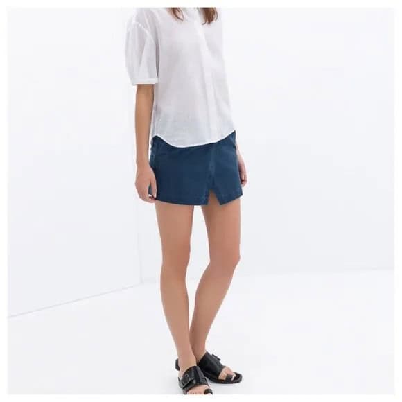 White Relaxed Fit Button Up Shirt with Dark Blue Skort