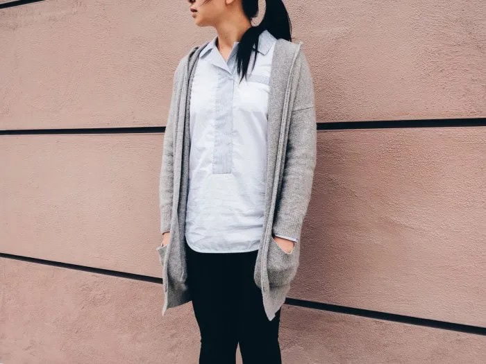 Light Blue Shirt with Grey Long Cardigan