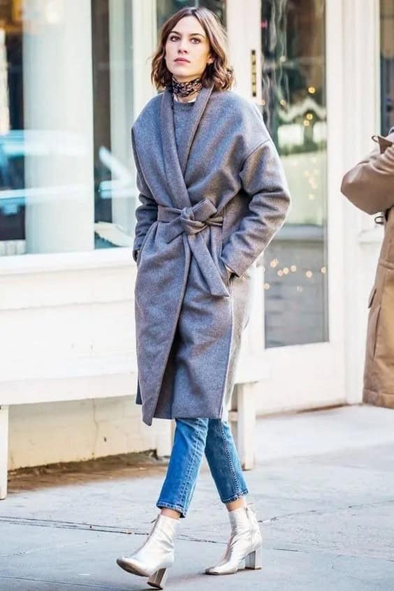 Grey Wool Wrap Coat