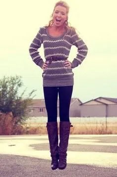 Wear with Grey and White Striped Knit Sweater & Boots