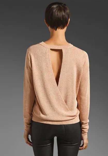 Pale Pink Cutout Back Sweater with Black Maxed Skinny Jeans