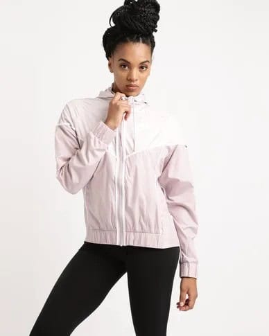 White and Light Grey Color Block Nike Windbreaker with Black Running Tights