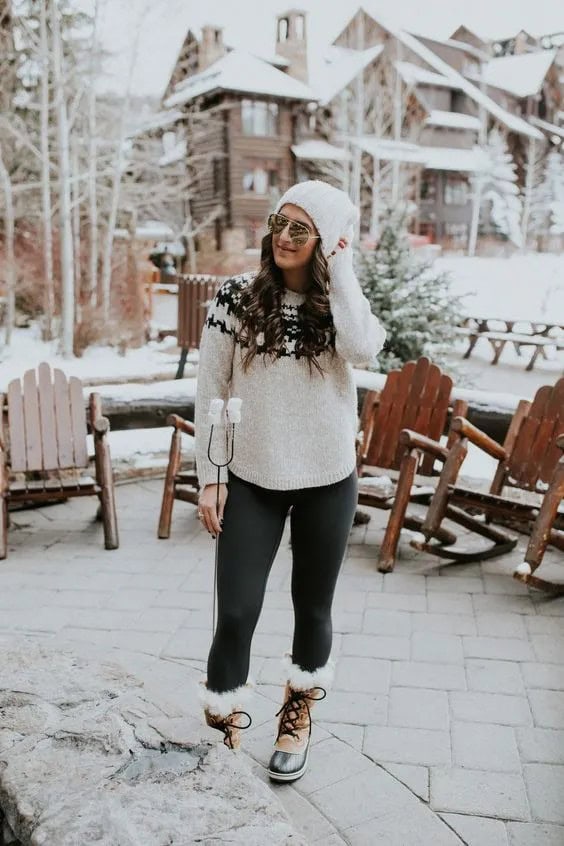 Fur Lined Boots + Winter Print Sweater